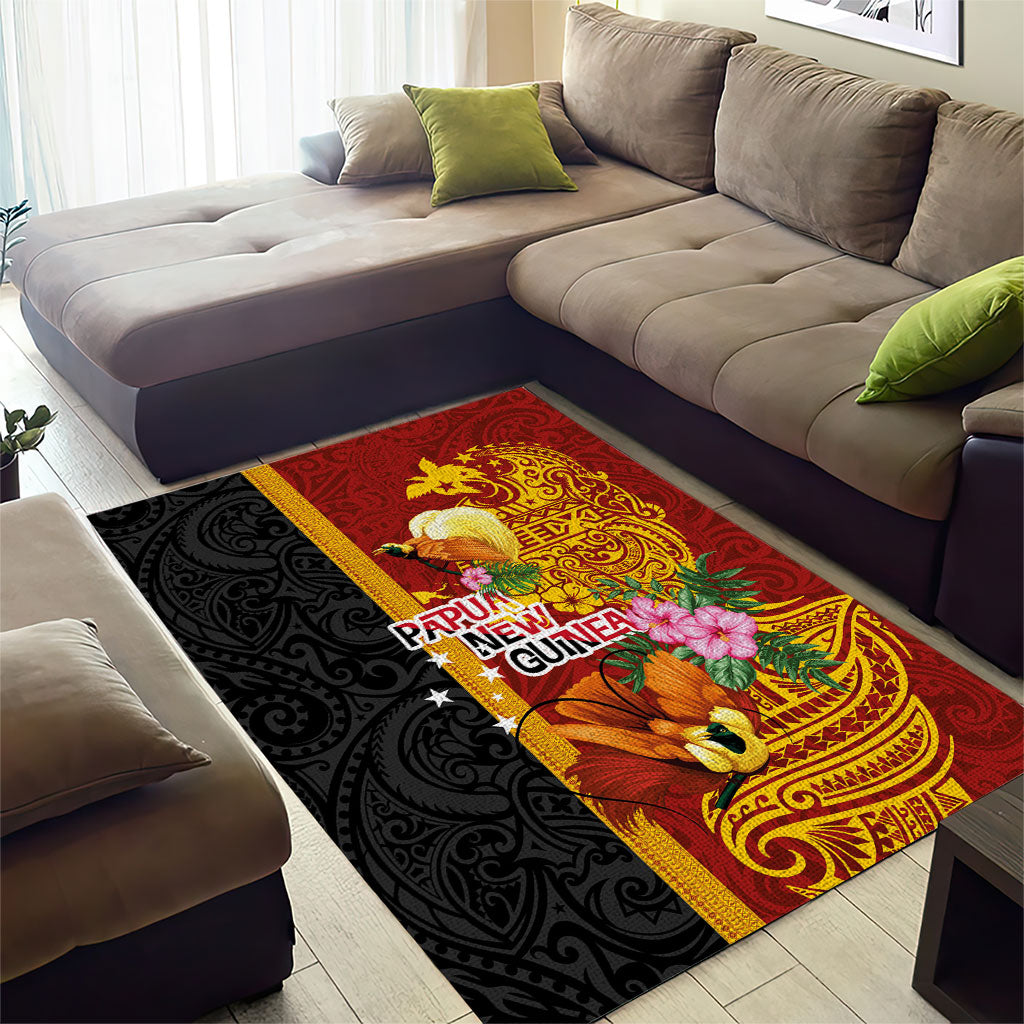 Papua New Guinea Independence Day Area Rug Birds-of-Paradise Melanesian Tattoos Tropical Plants