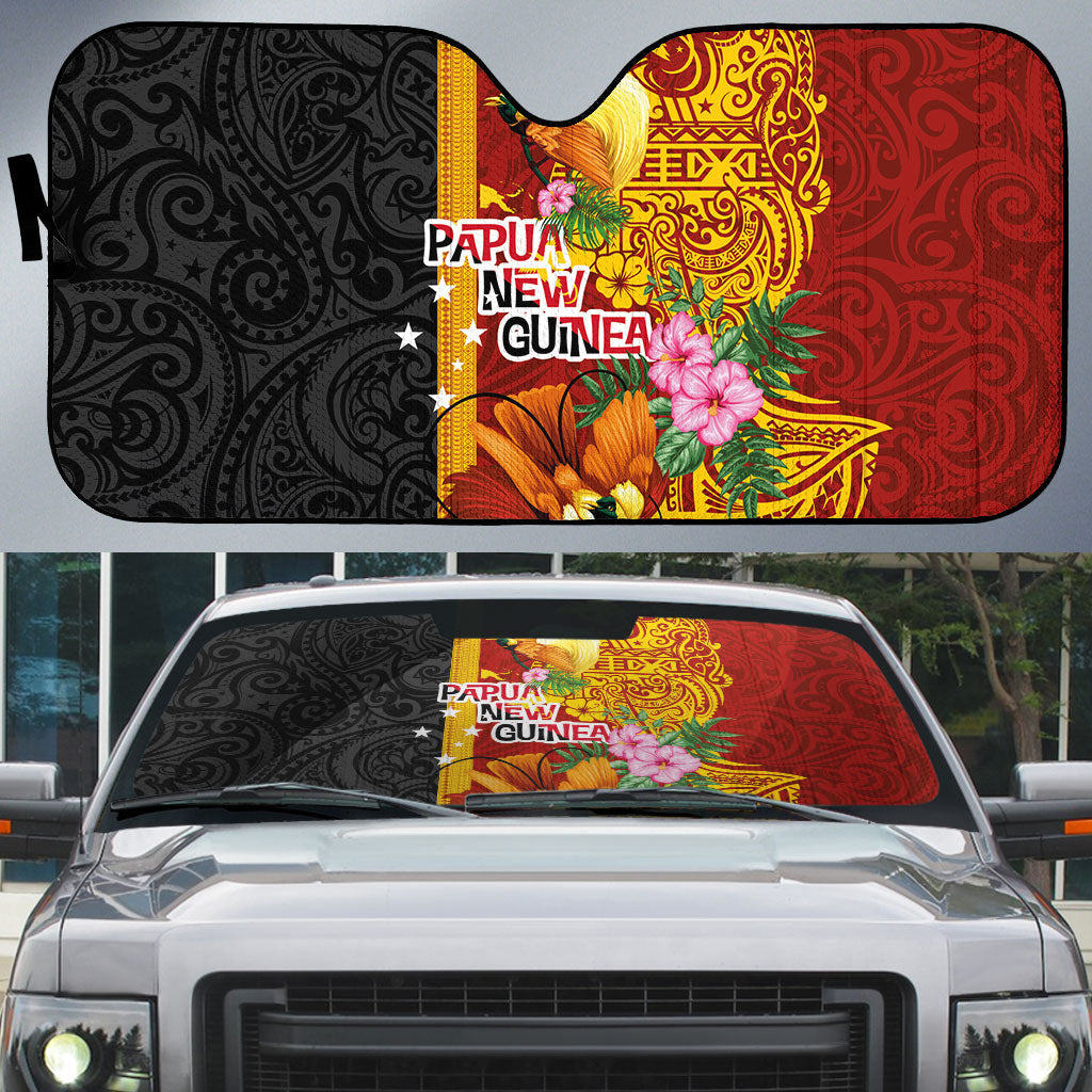 Papua New Guinea Independence Day Auto Sun Shade Birds-of-Paradise Melanesian Tattoos Tropical Plants
