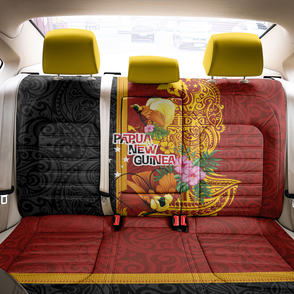 Papua New Guinea Independence Day Back Car Seat Cover Birds-of-Paradise Melanesian Tattoos Tropical Plants