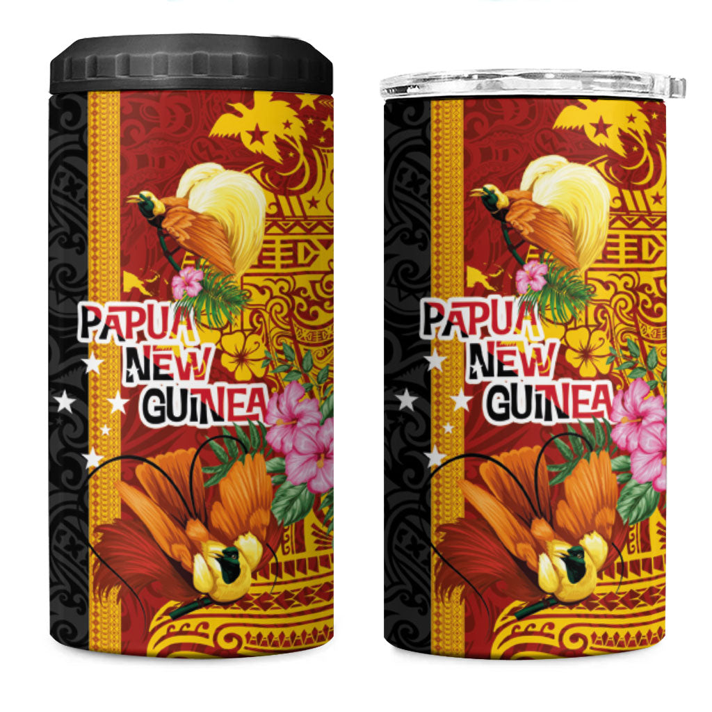 Papua New Guinea Independence Day 4 in 1 Can Cooler Tumbler Birds-of-Paradise Melanesian Tattoos Tropical Plants LT03 One Size: 16 oz Multicolor - Polynesian Pride