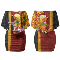 Papua New Guinea Independence Day Couples Matching Off Shoulder Short Dress and Hawaiian Shirt Birds-of-Paradise Melanesian Tattoos Tropical Plants