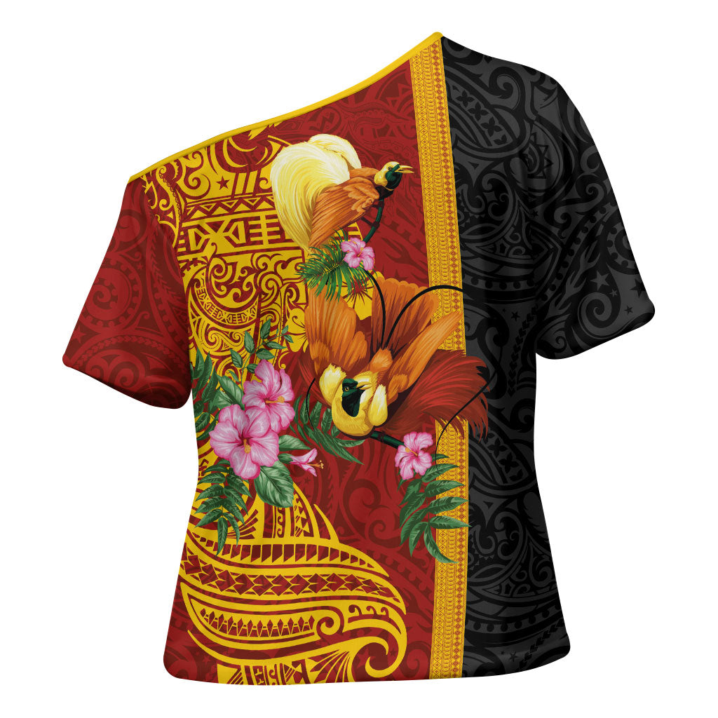 Papua New Guinea Independence Day Cross Shoulder Shirt Birds-of-Paradise Melanesian Tattoos Tropical Plants