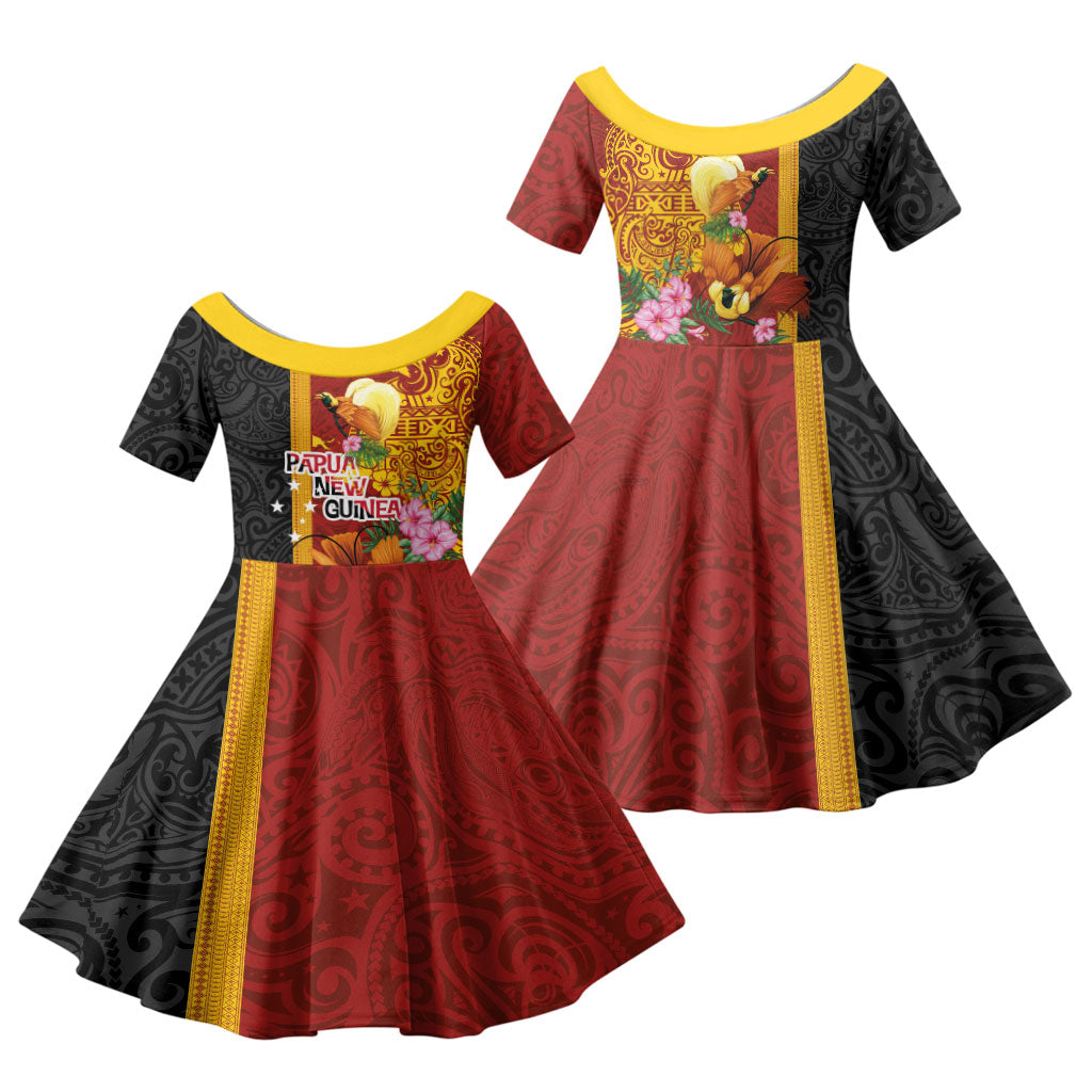 Papua New Guinea Independence Day Family Matching Short Sleeve Bodycon Dress and Hawaiian Shirt Birds-of-Paradise Melanesian Tattoos Tropical Plants
