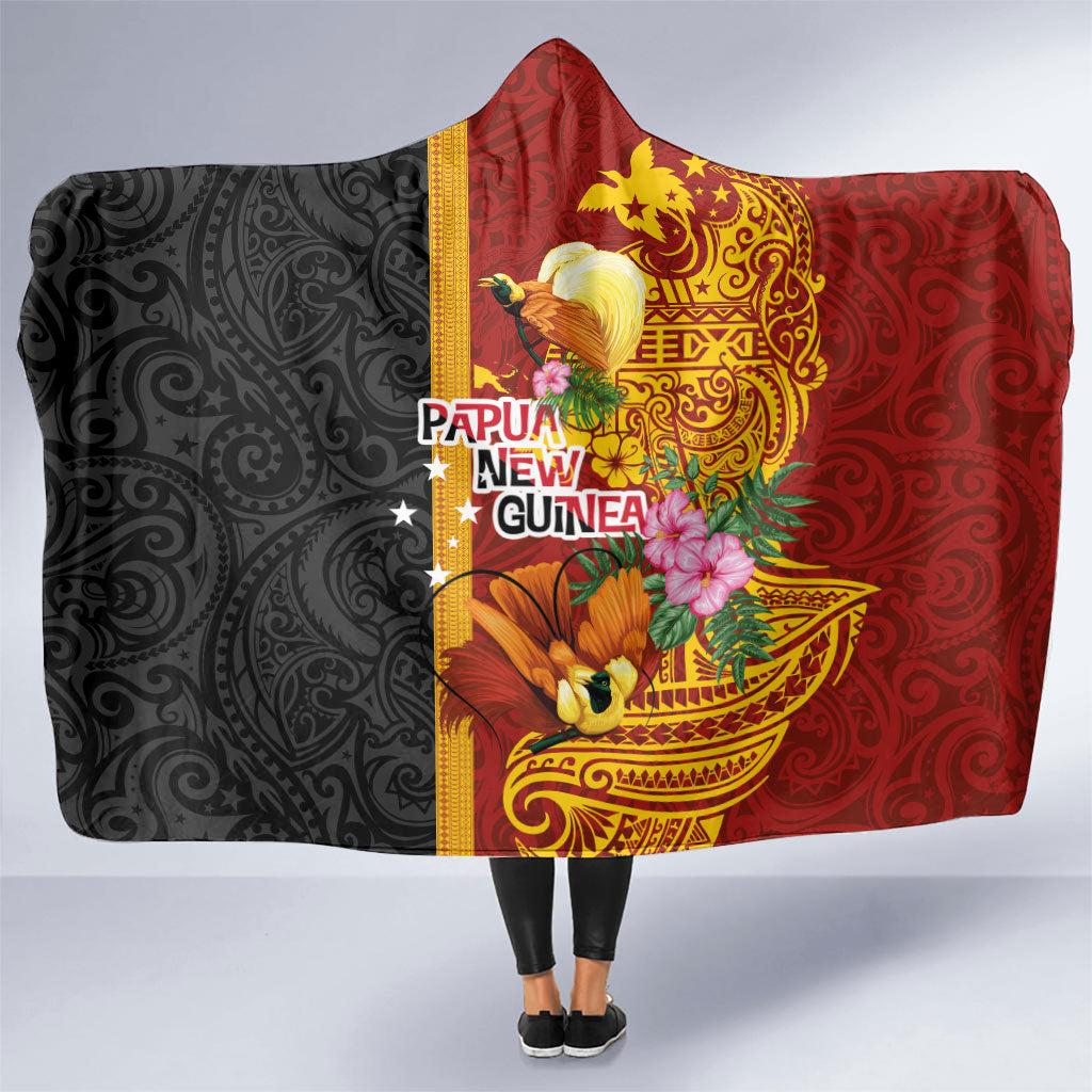 Papua New Guinea Independence Day Hooded Blanket Birds-of-Paradise Melanesian Tattoos Tropical Plants LT03 One Size Multicolor - Polynesian Pride