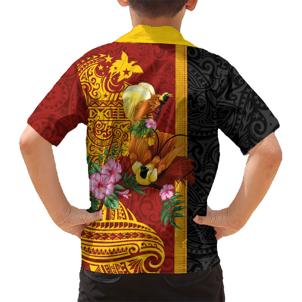 Papua New Guinea Independence Day Kid Hawaiian Shirt Birds-of-Paradise Melanesian Tattoos Tropical Plants