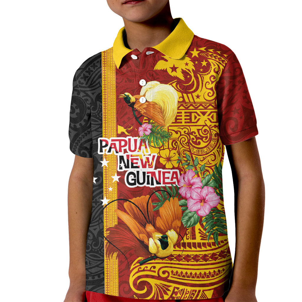 Papua New Guinea Independence Day Kid Polo Shirt Birds-of-Paradise Melanesian Tattoos Tropical Plants