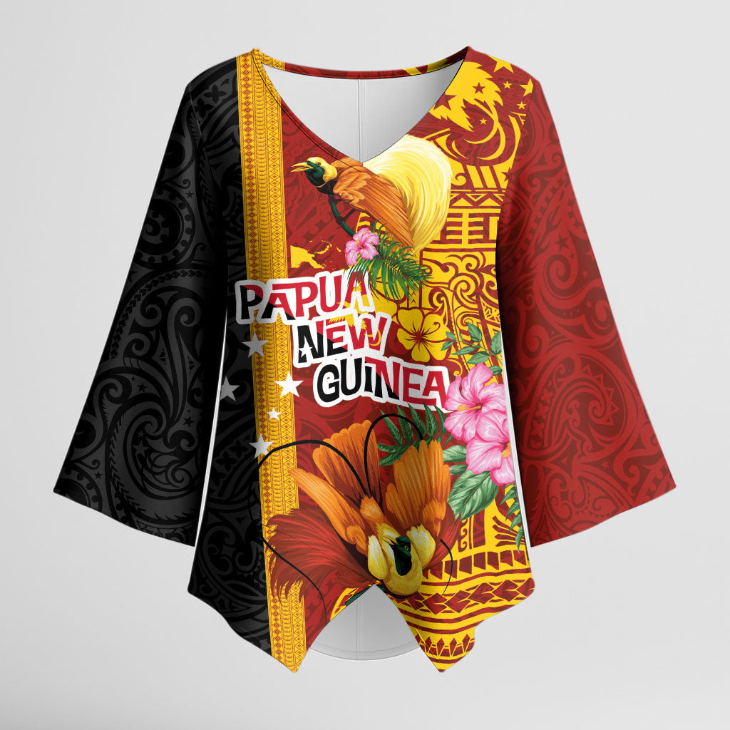 Papua New Guinea Independence Day Kimono Sleeve Blouse Birds-of-Paradise Melanesian Tattoos Tropical Plants