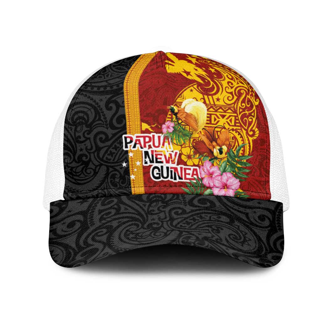 Papua New Guinea Independence Day Mesh Trucker Cap Birds-of-Paradise Melanesian Tattoos Tropical Plants