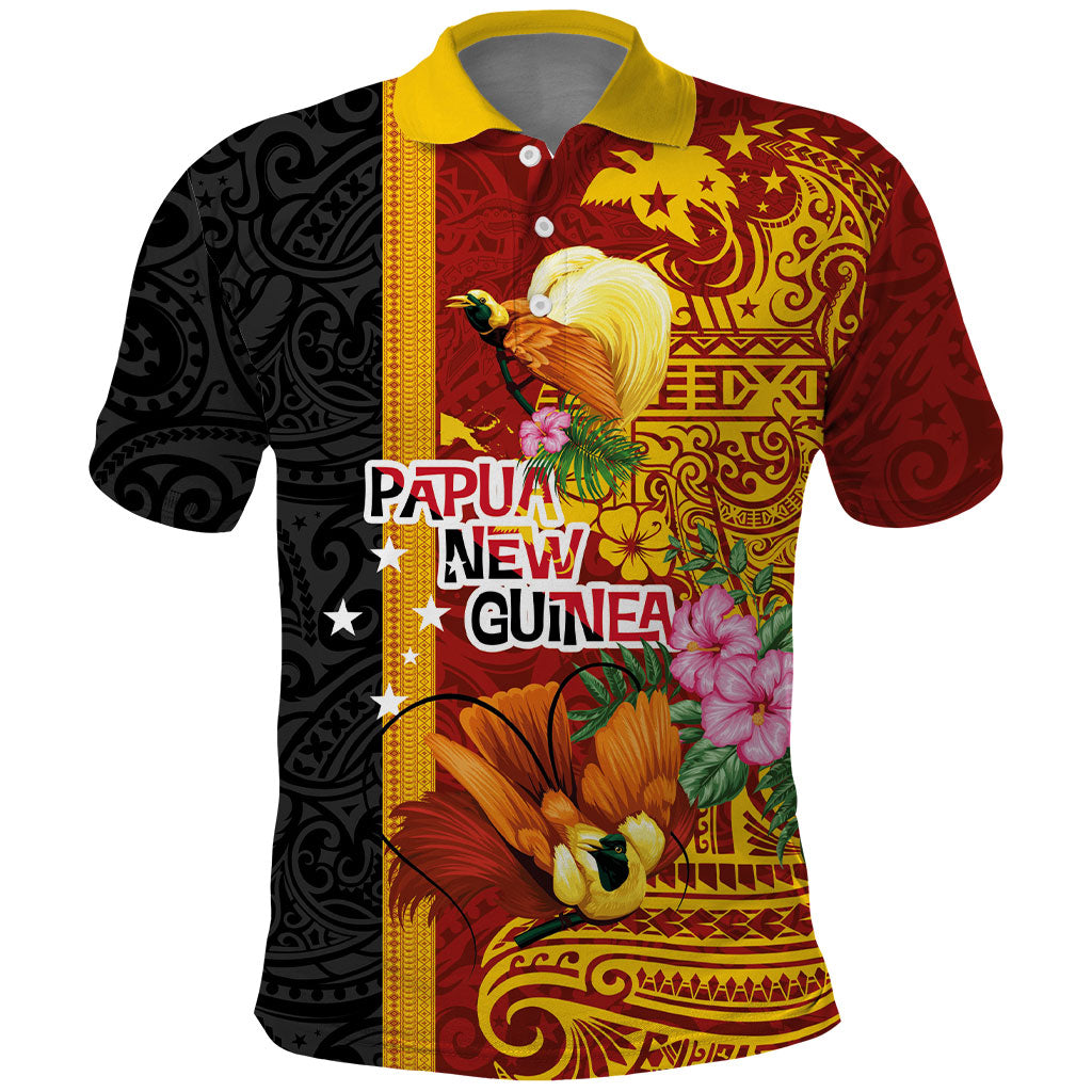 Papua New Guinea Independence Day Polo Shirt Birds-of-Paradise Melanesian Tattoos Tropical Plants LT03 Multicolor - Polynesian Pride