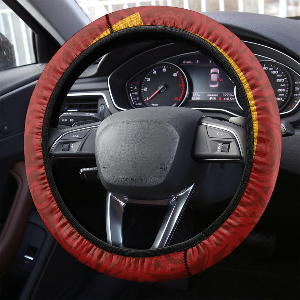 Papua New Guinea Independence Day Steering Wheel Cover Birds-of-Paradise Melanesian Tattoos Tropical Plants