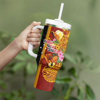 Papua New Guinea Independence Day Tumbler With Handle Birds-of-Paradise Melanesian Tattoos Tropical Plants