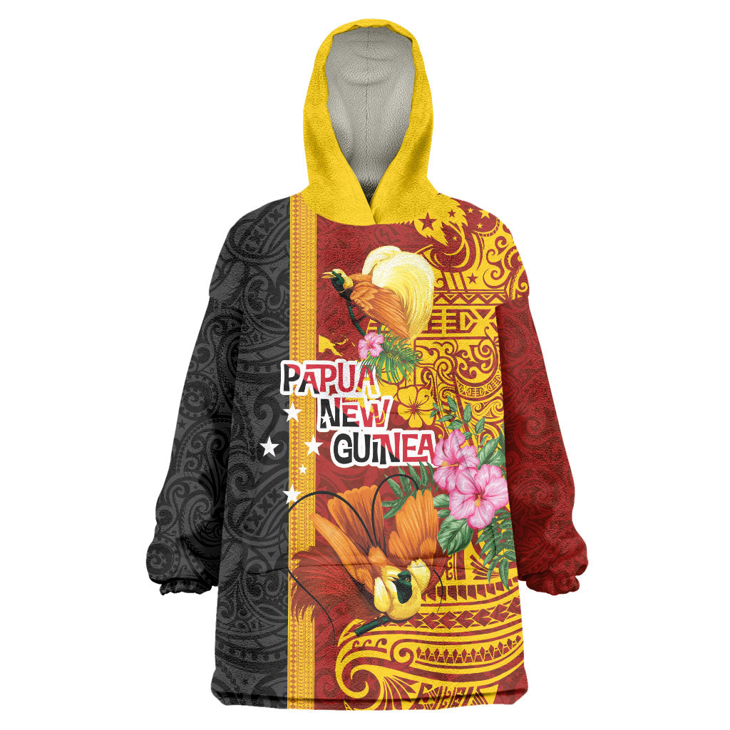 Papua New Guinea Independence Day Wearable Blanket Hoodie Birds-of-Paradise Melanesian Tattoos Tropical Plants