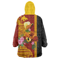Papua New Guinea Independence Day Wearable Blanket Hoodie Birds-of-Paradise Melanesian Tattoos Tropical Plants
