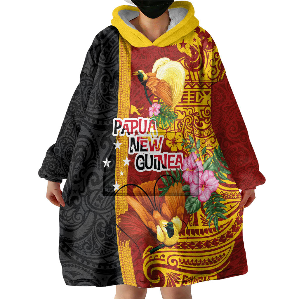 Papua New Guinea Independence Day Wearable Blanket Hoodie Birds-of-Paradise Melanesian Tattoos Tropical Plants
