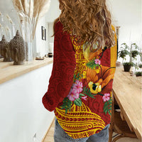Papua New Guinea Independence Day Women Casual Shirt Birds-of-Paradise Melanesian Tattoos Tropical Plants