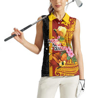 Papua New Guinea Independence Day Women Sleeveless Polo Shirt Birds-of-Paradise Melanesian Tattoos Tropical Plants