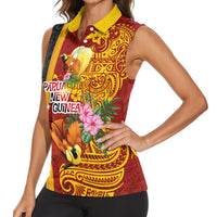 Papua New Guinea Independence Day Women Sleeveless Polo Shirt Birds-of-Paradise Melanesian Tattoos Tropical Plants