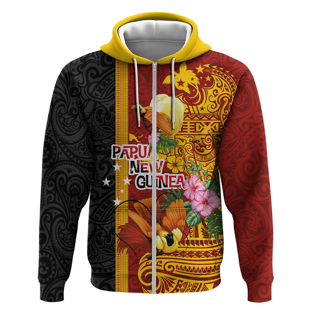 Papua New Guinea Independence Day Zip Hoodie Birds-of-Paradise Melanesian Tattoos Tropical Plants