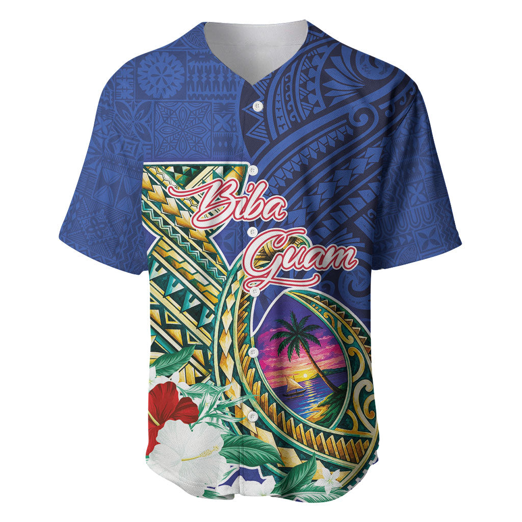 Guam Chamorro Baseball Jersey Tribal Latte Stone and Seal Artwork Polynesian Patterns