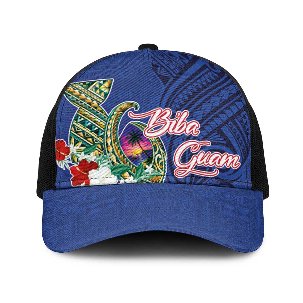 Guam Chamorro Baseball Net Cap Tribal Latte Stone and Seal Artwork Polynesian Patterns