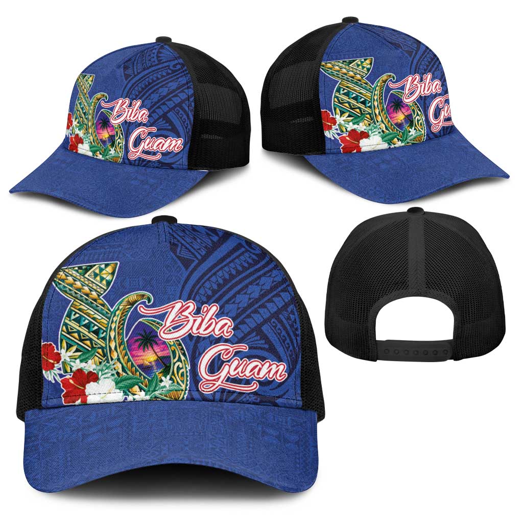 Guam Chamorro Baseball Net Cap Tribal Latte Stone and Seal Artwork Polynesian Patterns