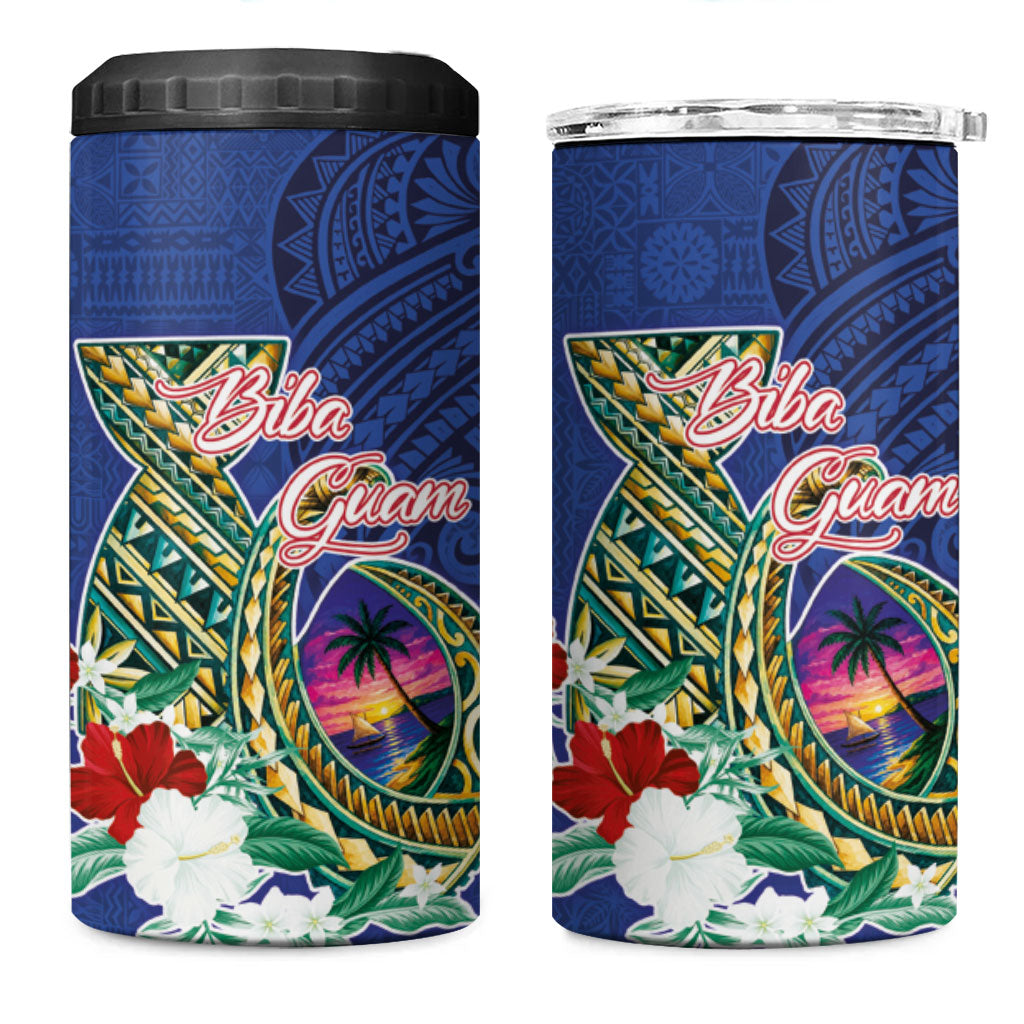 Guam Chamorro 4 in 1 Can Cooler Tumbler Tribal Latte Stone and Seal Artwork Polynesian Patterns