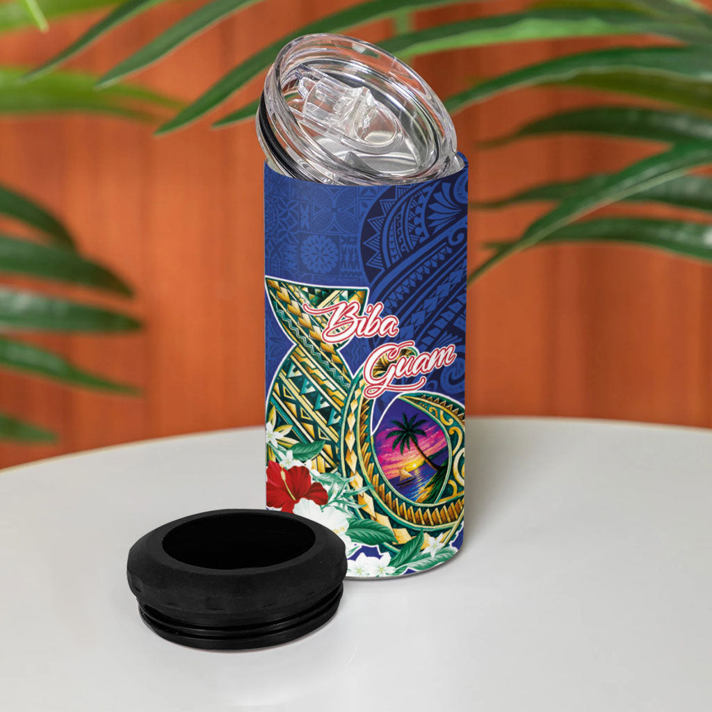 Guam Chamorro 4 in 1 Can Cooler Tumbler Tribal Latte Stone and Seal Artwork Polynesian Patterns