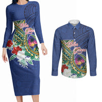 Guam Chamorro Couples Matching Long Sleeve Bodycon Dress and Long Sleeve Button Shirt Tribal Latte Stone and Seal Artwork Polynesian Patterns