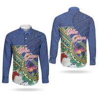 Guam Chamorro Couples Matching Long Sleeve Bodycon Dress and Long Sleeve Button Shirt Tribal Latte Stone and Seal Artwork Polynesian Patterns