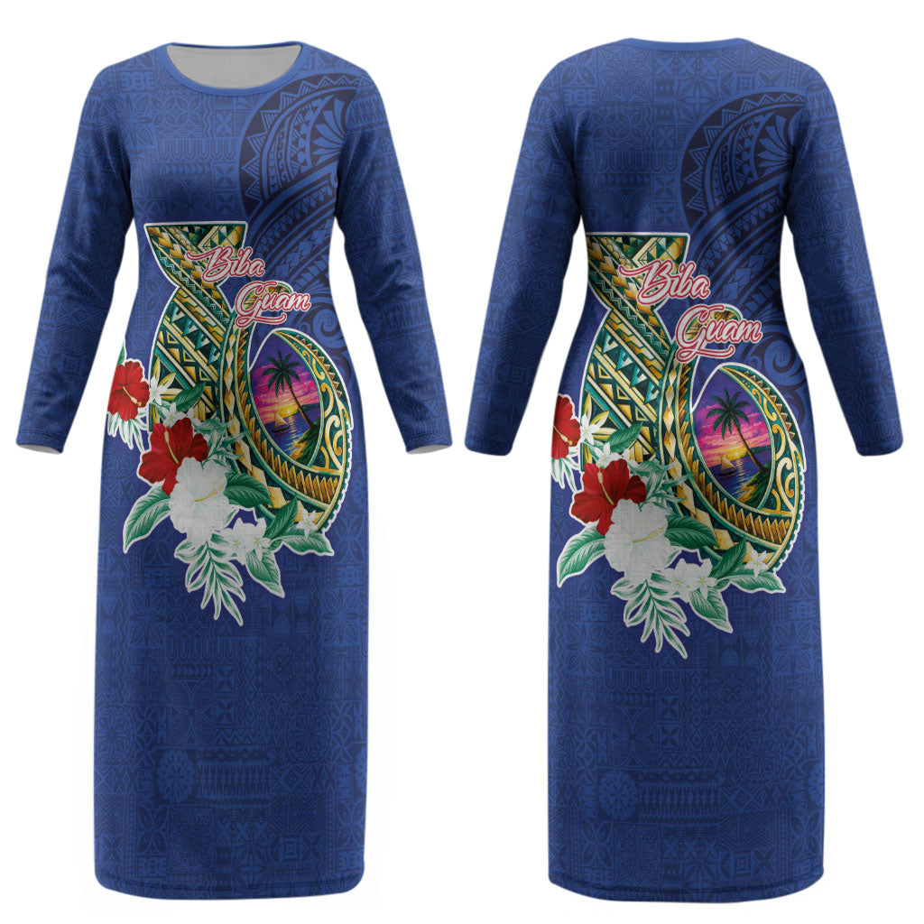 Guam Chamorro Couples Matching Long Sleeve Bodycon Dress and Long Sleeve Button Shirt Tribal Latte Stone and Seal Artwork Polynesian Patterns
