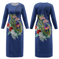 Guam Chamorro Couples Matching Long Sleeve Bodycon Dress and Long Sleeve Button Shirt Tribal Latte Stone and Seal Artwork Polynesian Patterns
