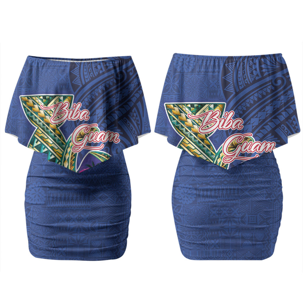 Guam Chamorro Couples Matching Off Shoulder Short Dress and Hawaiian Shirt Tribal Latte Stone and Seal Artwork Polynesian Patterns
