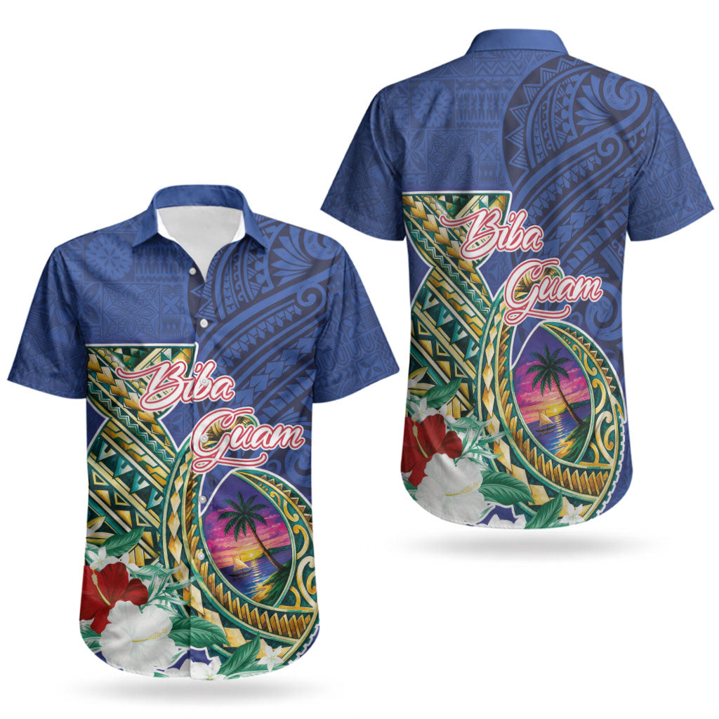 Guam Chamorro Couples Matching Short Sleeve Bodycon Dress and Hawaiian Shirt Tribal Latte Stone and Seal Artwork Polynesian Patterns