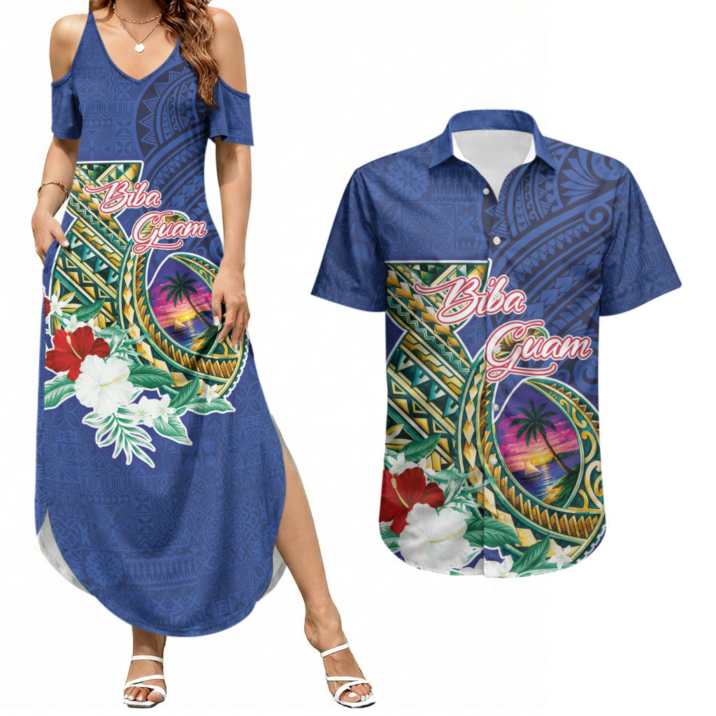 Guam Chamorro Couples Matching Summer Maxi Dress and Hawaiian Shirt Tribal Latte Stone and Seal Artwork Polynesian Patterns