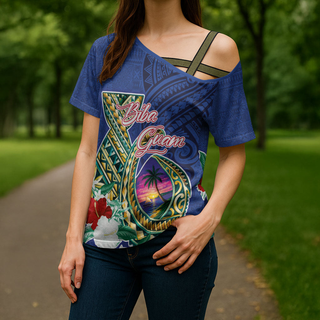 Guam Chamorro Cross Shoulder Shirt Tribal Latte Stone and Seal Artwork Polynesian Patterns