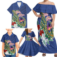 Guam Chamorro Family Matching Off Shoulder Maxi Dress and Hawaiian Shirt Tribal Latte Stone and Seal Artwork Polynesian Patterns