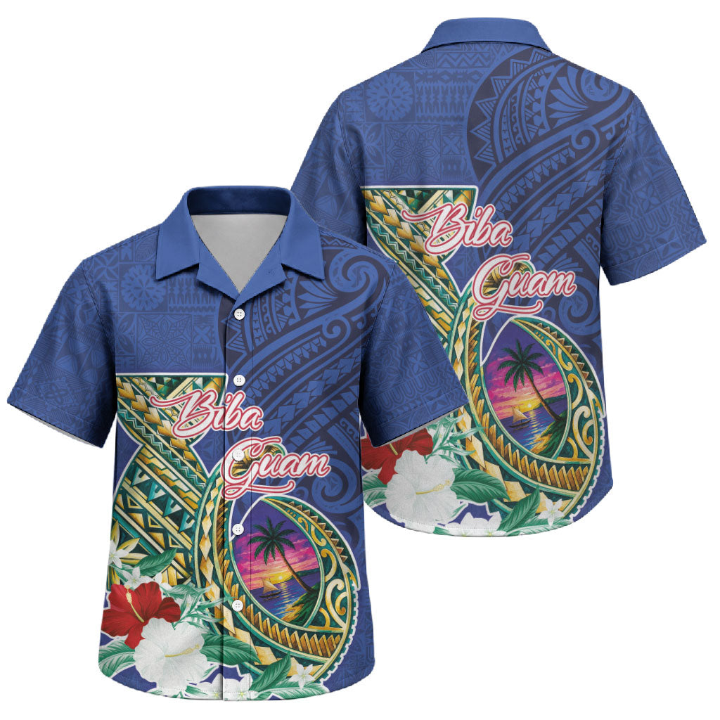 Guam Chamorro Family Matching Off Shoulder Short Dress and Hawaiian Shirt Tribal Latte Stone and Seal Artwork Polynesian Patterns