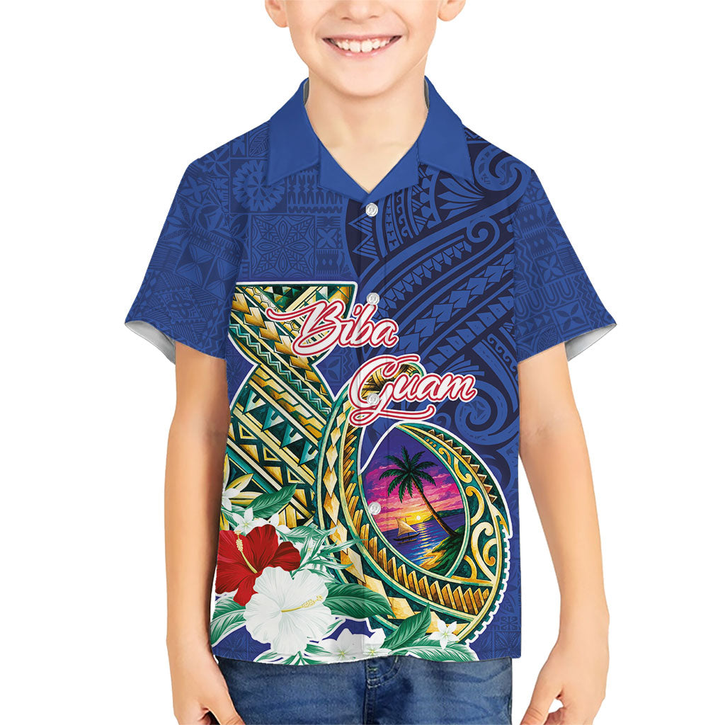 Guam Chamorro Kid Hawaiian Shirt Tribal Latte Stone and Seal Artwork Polynesian Patterns
