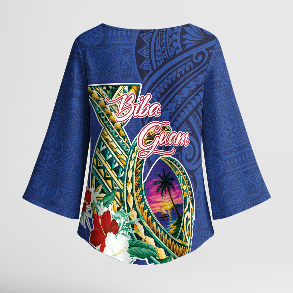 Guam Chamorro Kimono Sleeve Blouse Tribal Latte Stone and Seal Artwork Polynesian Patterns