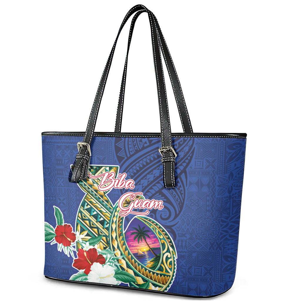 Guam Chamorro Leather Tote Bag Tribal Latte Stone and Seal Artwork Polynesian Patterns