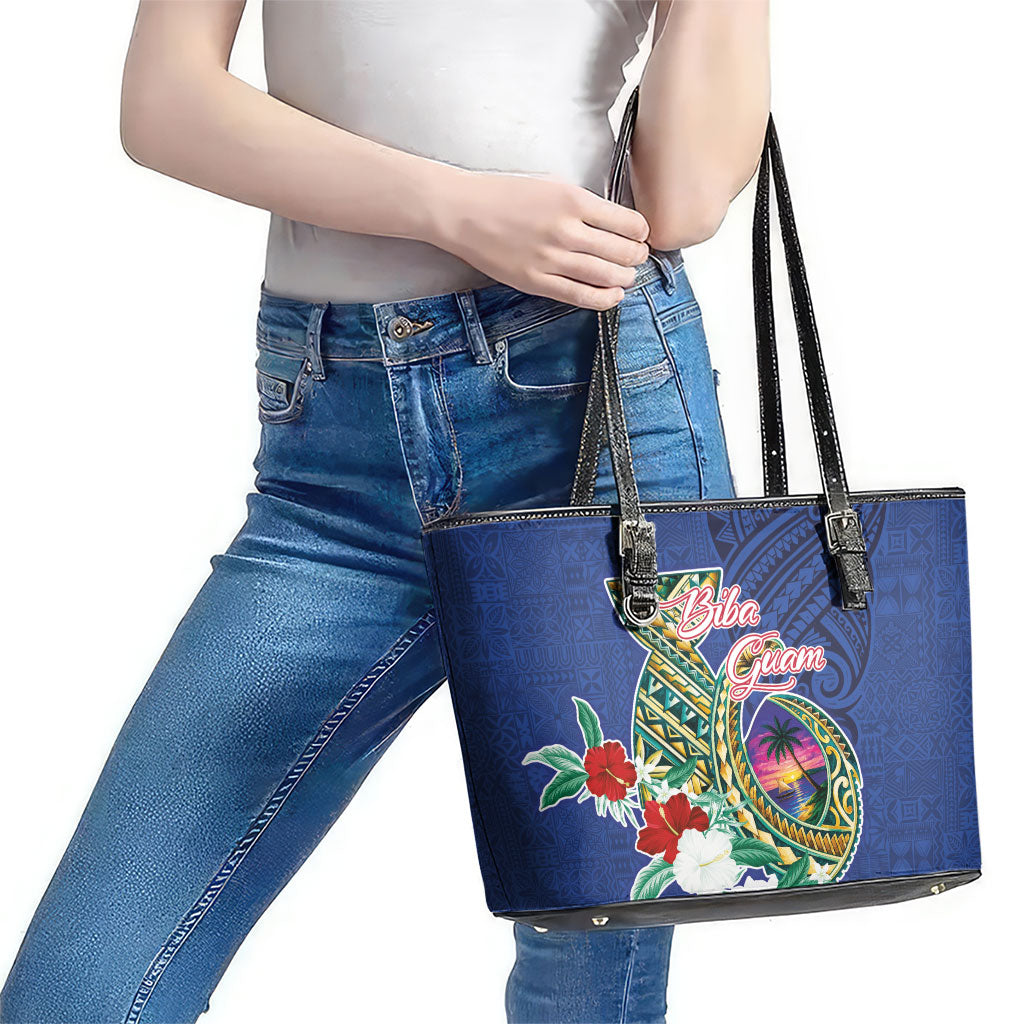 Guam Chamorro Leather Tote Bag Tribal Latte Stone and Seal Artwork Polynesian Patterns