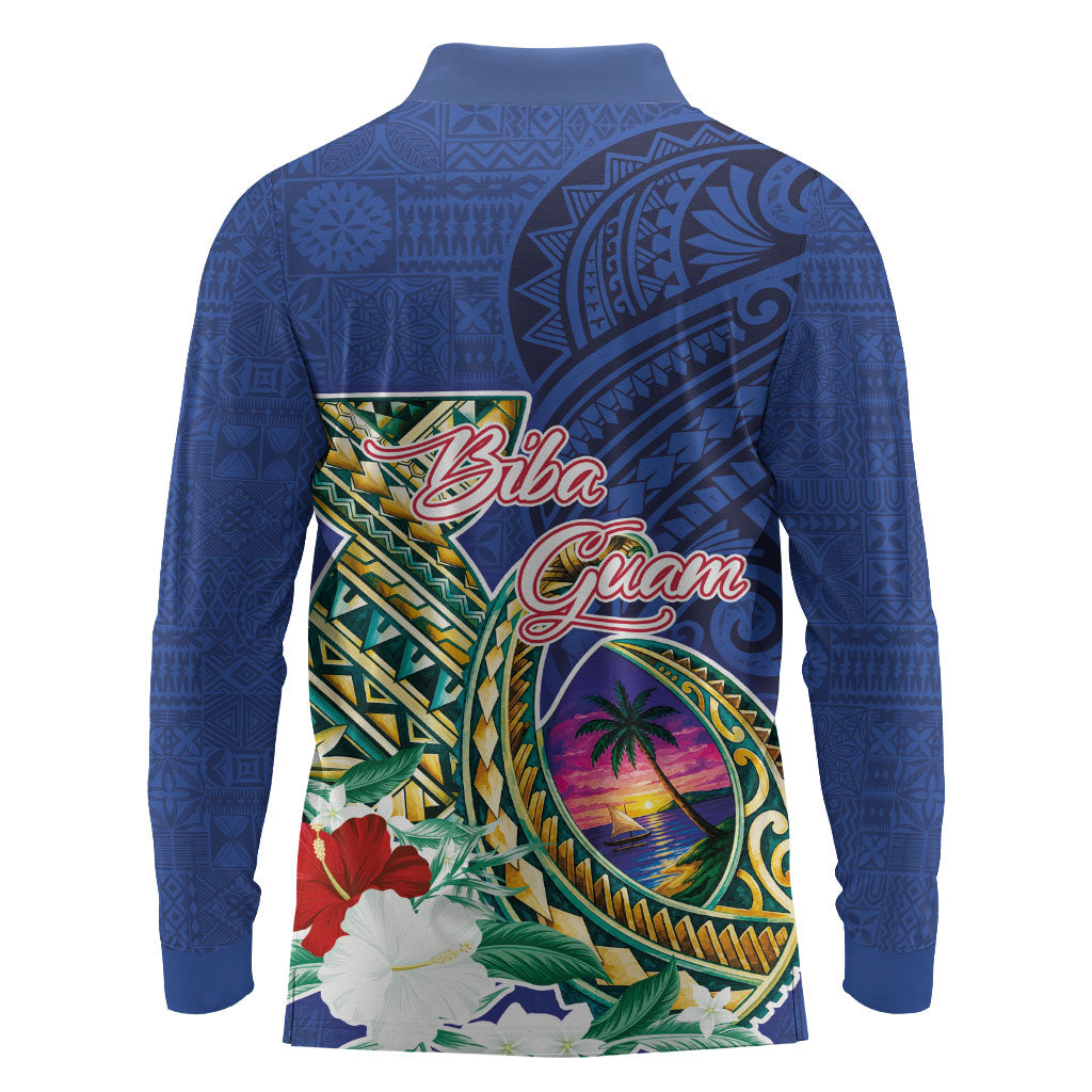 Guam Chamorro Long Sleeve Polo Shirt Tribal Latte Stone and Seal Artwork Polynesian Patterns
