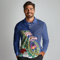 Guam Chamorro Long Sleeve Polo Shirt Tribal Latte Stone and Seal Artwork Polynesian Patterns