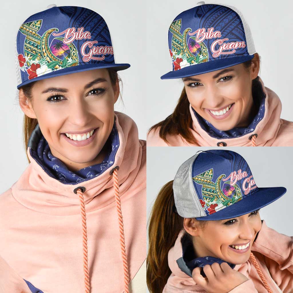 Guam Chamorro Mesh Trucker Cap Tribal Latte Stone and Seal Artwork Polynesian Patterns