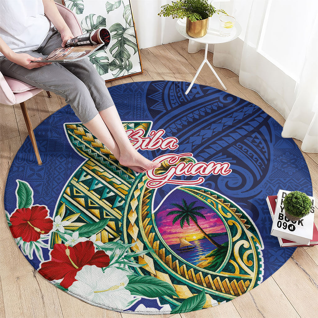 Guam Chamorro Round Carpet Tribal Latte Stone and Seal Artwork Polynesian Patterns