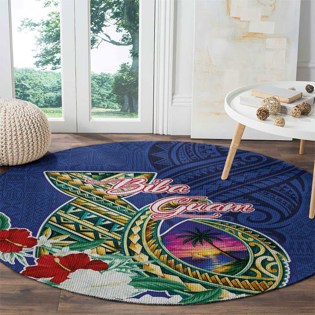 Guam Chamorro Round Carpet Tribal Latte Stone and Seal Artwork Polynesian Patterns