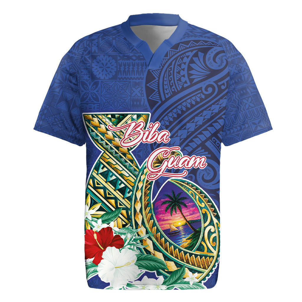Guam Chamorro Rugby Jersey Tribal Latte Stone and Seal Artwork Polynesian Patterns