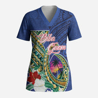 Guam Chamorro Scrub Top Tribal Latte Stone and Seal Artwork Polynesian Patterns