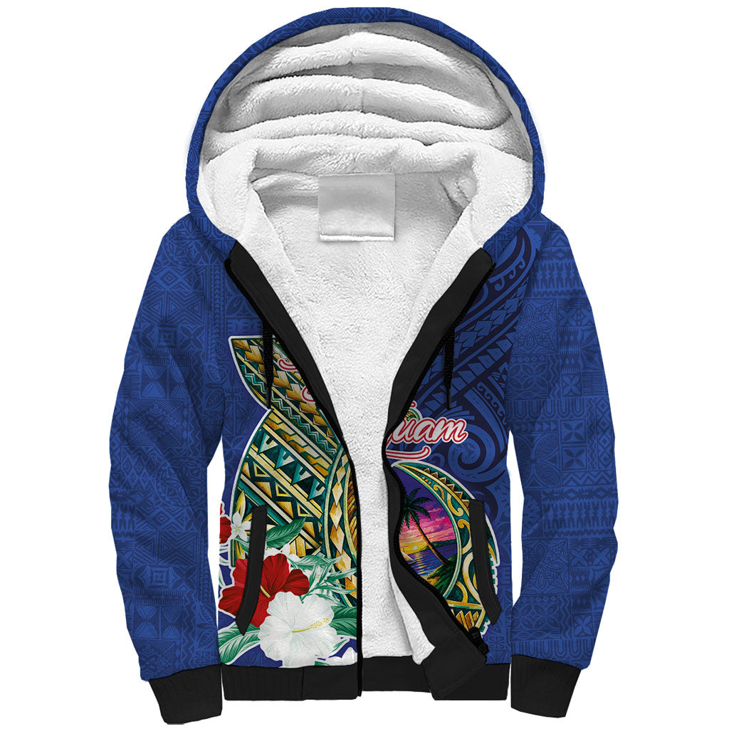 Guam Chamorro Sherpa Hoodie Tribal Latte Stone and Seal Artwork Polynesian Patterns