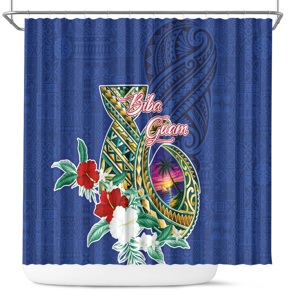 Guam Chamorro Shower Curtain Tribal Latte Stone and Seal Artwork Polynesian Patterns